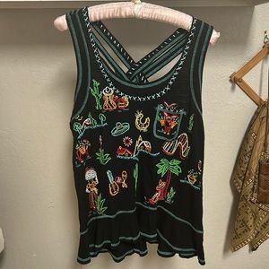 Medium Double D Ranch- Black- Racer Back Tank Top- Mexico Themed Embroidery